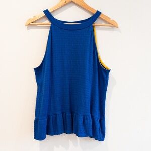 Anthropologie W2 Blue High Neck Smocked Tank Top Size Medium